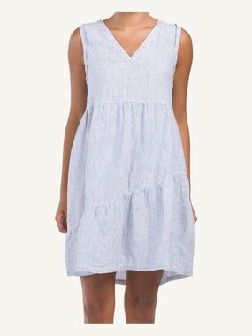 Lucky Brand Linen Stripe Tiered Dress Blue White Sleeveless S